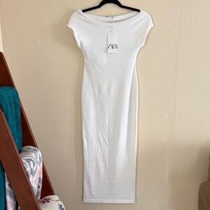 Zara Off-White Midi Dress NWT